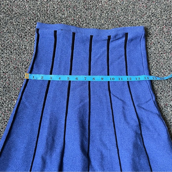 Blue & Black Stripe Column Skirt Midi Knee-Length Modest Sweater Stretch Skirt S - Picture 11 of 12
